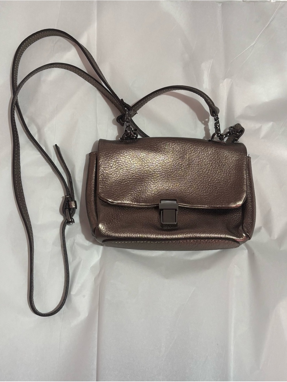 Vittoria Napoli Metallic Brown Genuine Leather Crossbody Bag Pewter Hardware